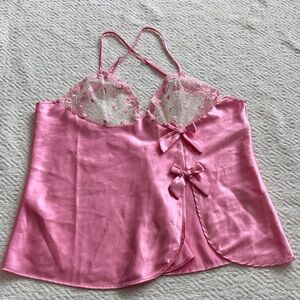 Vintage Pink Lace-Trim Sleep Camisole with Decorative Bows Sz XL